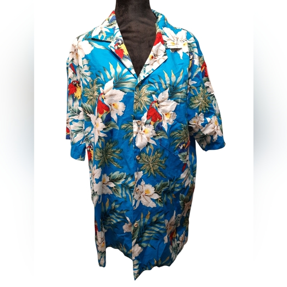 Evergreen Island Tropical Blue Hawaiian Shirt Large